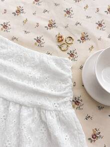 少女白色针织休闲百搭镂空褶皱A字迷你裙，适合夏季穿着 - 白色 - 查看 7