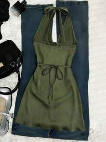 SHEIN 女士无袖露背修身短连衣裙 - 綠色 - 查看 2