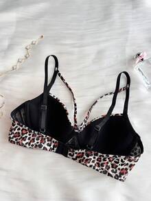 DAZY Leopard Print Adjustable Spaghetti Strap Lightly Padded Bra For Women - Black - View 13