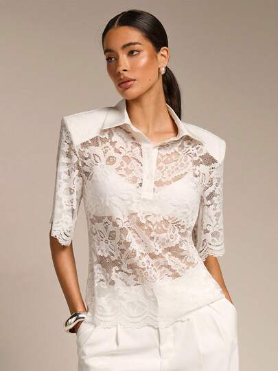 COSMINA Women's Elegant Short Sleeve Padded Shoulder Blouse, Suitable For Spring/Summer Garden Vacation, Wedding Guest, Beach
