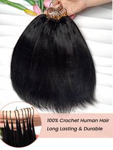 Boho Braids Tóc giả móc sợi Yaki màu sáng, đã được tách sẵn, làm từ tóc người Remy, kiểu thẳng, mềm mại, trọng lượng 50g/150g/250g, không đường nối, vô hình, phù hợp cho tóc mỏng của phụ nữ. - Natural Black - Xem 4