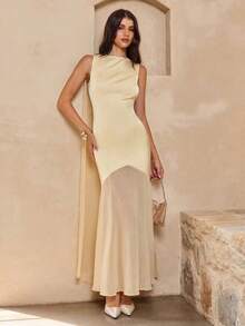 Enchnt Summer Romantic Women's Yellow Satin Backless Sleeveless Maxi Dress,Sweet&Elegant Dresses For Wedding, Vacation&Party&Date&Easter&Social&Going Out, Bridal Shower Dresses,Summer Outfit Women,Summer Dresses For Women - Light Yellow - View 5