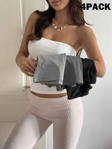 SHEIN EZwear 4件套女士纯色休闲百搭日常穿搭抹胸上衣 - 彩色 - 查看 3