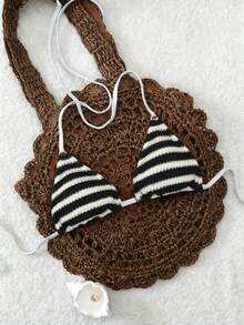 Elavelle Women's Spring/Summer Jacquard Fabric Halter Tie Bikini Top - Multicolor - View 2