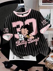 Betty Boop x SHEIN SHEIN Attitoon 女士休闲简约圆领短袖宽松T恤 - 彩色 - 查看 3