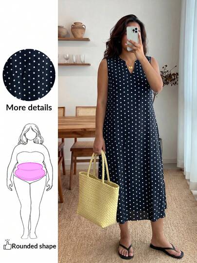Enliva 夏季无袖波尔卡圆点大码连衣裙，带口袋