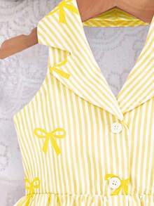 SHEIN Elladie kids 女童夏季新款时尚Polo领露背吊带束腰甜美度假风连衣裙，少女正式礼服 - 黃色 - 查看 5