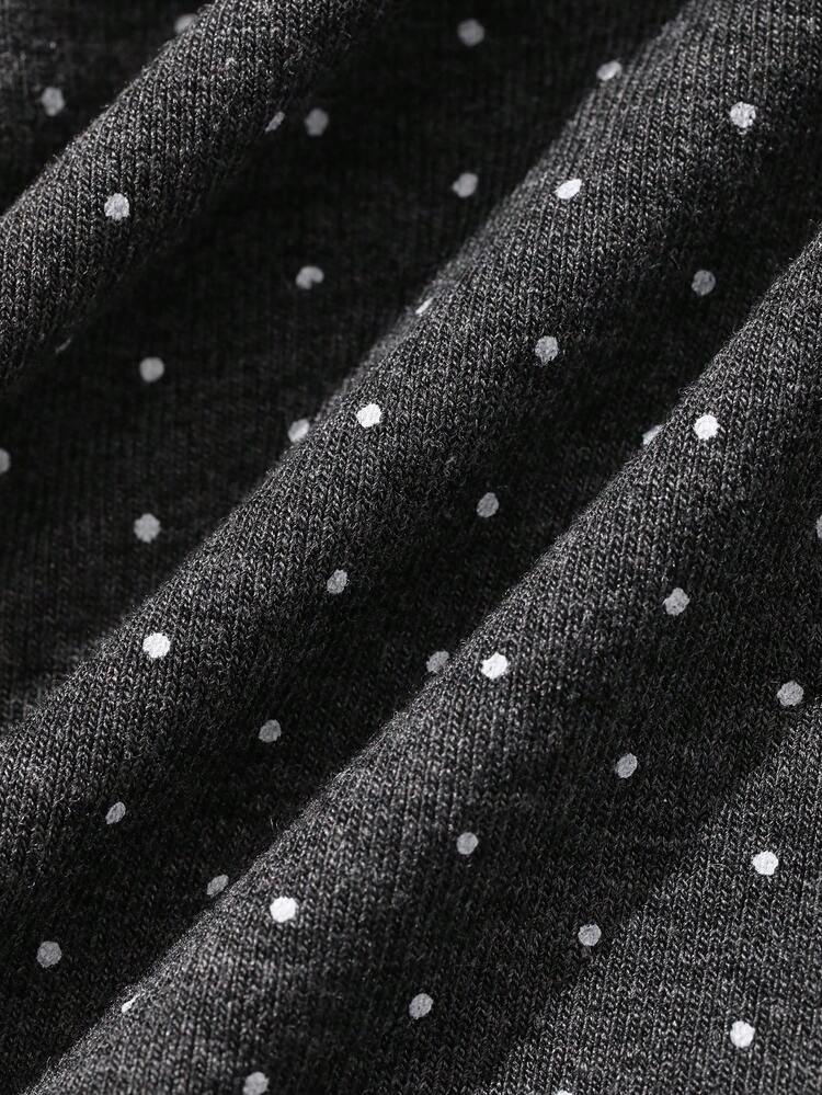 Spring & Summer Polka Dot Print Black Contrast Color Front Tie Knot Design Splice Elegant Music Festival Short Sleeve Women T-Shirt