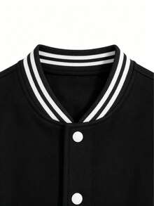 Chaqueta de béisbol de manga larga con estampado sencillo para uso diario, para otoño - Negro - Ver 2