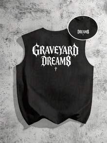 Torvinic 宽松街头时尚哥特十字架标语黑色背心 - 黑色 - 查看 4