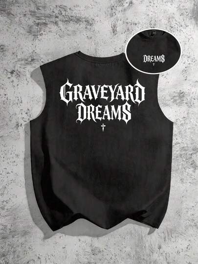 Torvinic 宽松街头时尚哥特十字架标语黑色背心