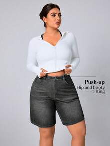 SHEIN Essnce 大码女式休闲牛仔短裤 - 灰色 - 查看 6