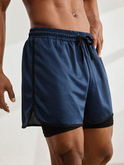 Driftmere Pantalones cortos de gimnasio para hombres 2 en 1, pantalones cortos de entrenamiento transpirables y de secado rápido con estampado, adecuados para correr al aire hacer ejercicio, aptos para primavera/verano