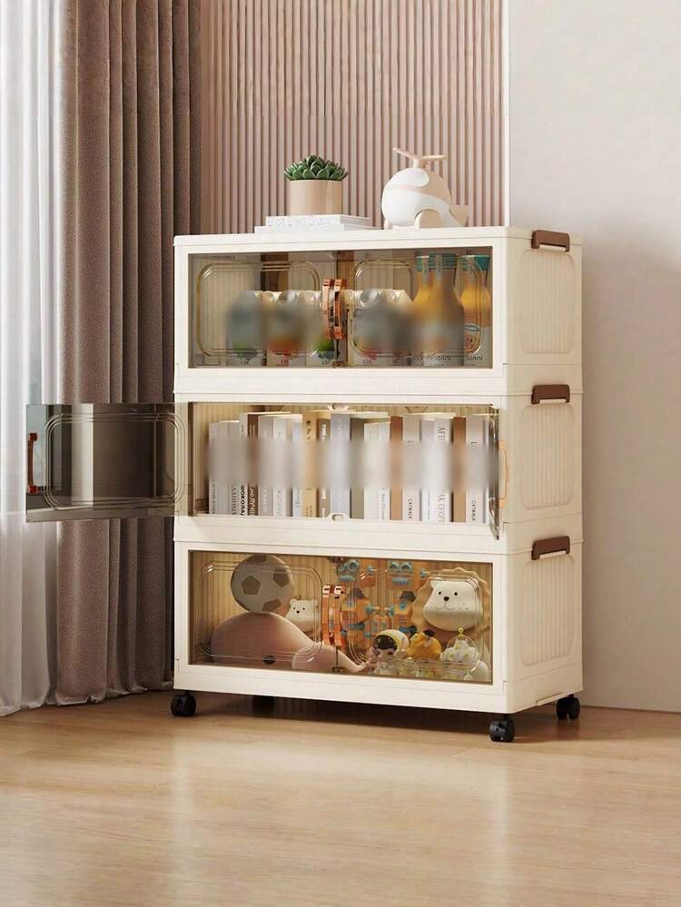 1 Tủ đựng đồ gấp gọn, không cần lắp đặt, nhiều tầng, tủ quần áo di động cho phòng khách, phòng ngủ, đựng quần áo, đồ chơi, tiết kiệm không gian, có thể gấp gọn. - Trà trong suốt - Xem 2