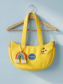 Joivida 1Pc/2Pcs New Cute Cartoon Embroidered Canvas Bag, Portable Handbag For Office & Daily Use - Yellow - View 9