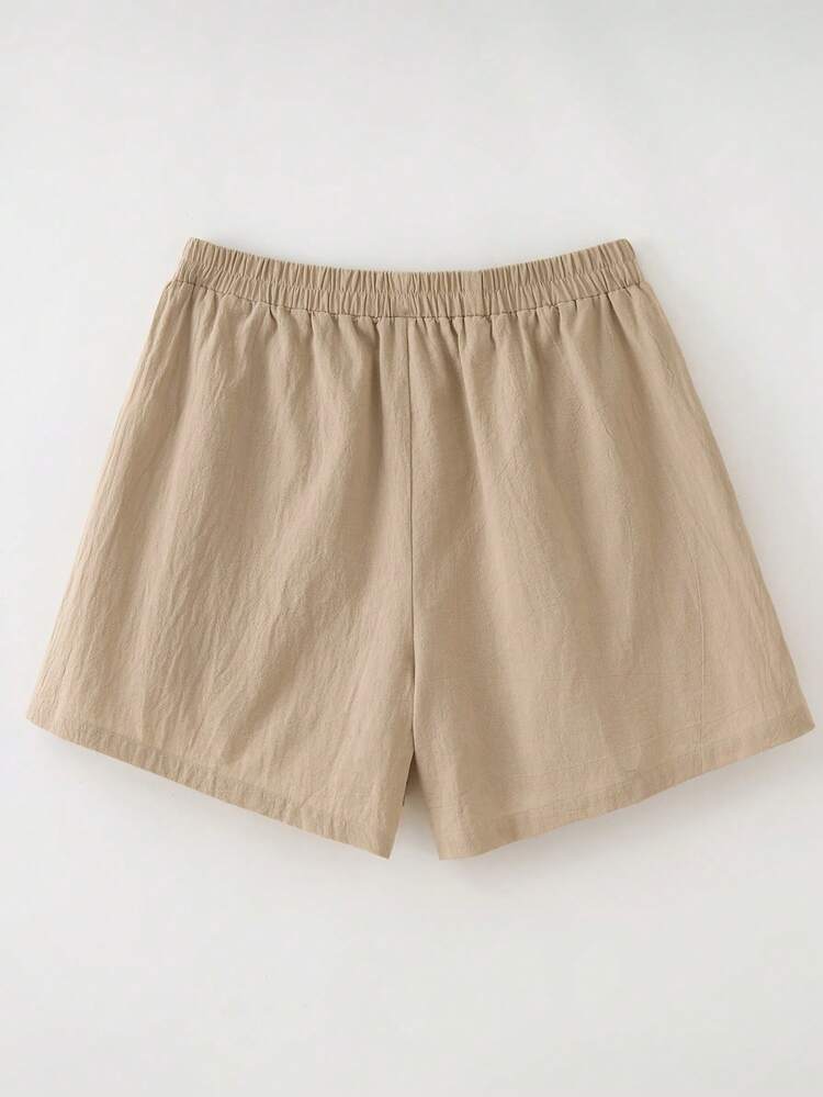 Plus Size Women Elastic Waist Casual Shorts With Applique Decor Summer Summer Outfits Spring Clothing Spring Outfit Festival Outfits For Women Beach Outfit For Women Vacation Outfits Women Holiday Outfits For Women Summer Holiday Outfits Country Concert Outfit Women's Country Clothing
