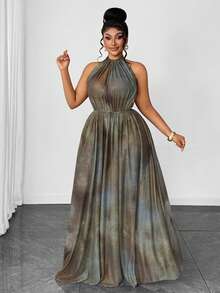 Maweii Plus Size Women Sexy Mesh Digital Print Halter Tie Backless Dress, Suitable For Summer Vacation - Multicolor - View 5