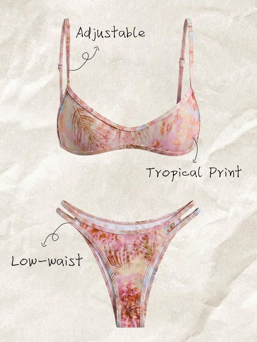 Elavelle 2件套女士随机印花吊带性感比基尼套装,夏季 - 彩色 - 查看 1