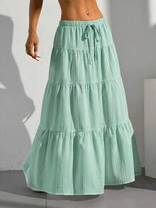 MainGRL Women's Pastal Casual Girlisim Drawstring Waist Skirt, Autumn Golf - Mint Green - View 5