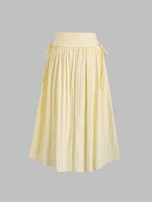 SHEIN Sweetro 女士甜美度假风黄色半身裙，春夏秋季 - 黃色 - 查看 2