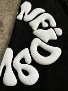 Manfinity EMRG 男士字母印花抽绳腰带口袋短裤 - 黑色 - 查看 5