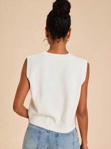 Travachic Áo tank top dệt kim họa tiết cành hoa 3D - Màu be - Xem 3