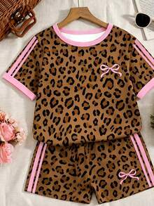 Tween Girls' Digital Polka Dot Bow Decor Short Sleeve Shorts Set, Casual Comfortable Stylish Spring/Summer Outfit, Versatile Design Suitable For Outdoor, Sports, Picnic, Photography, Home, School, Holidays, Gifts,Summer Outfits,Polka Dot Top,Squishy,Summer Sets,Summer Two Piece Set - Multicolor - View 6