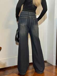 BiaLiraa 女士直筒牛仔裤 Y2k - 深色水洗藍 - 查看 2