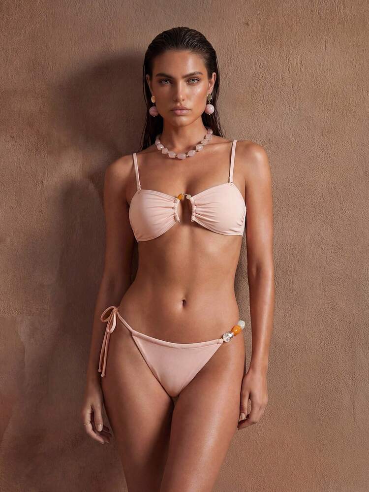 Women's Summer Beach Solid Color Sexy Bikini Swimwear Set