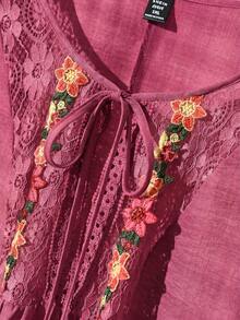 CosyJoli Blusa holgada con puños de encaje y flecos para mujer de talla grande - Rosa Fucsia - Ver 3