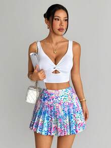 SHEIN Sovereign Charm Women's Leopard Print Pleated Casual Versatile Daily Wear & Sports Skort - Multicolor - View 7