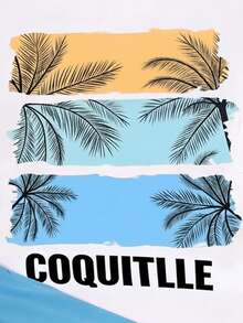 SHEIN Coolqubz 男童时尚运动休闲套装（两件套），圆领短袖T恤套头衫和短裤，时尚印花T恤，适合户外、海滩、度假穿着，柔软舒适的针织宽松版型，适合夏季、运动、休闲穿着。 - 彩色 - 查看 6