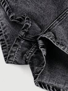 SHEIN Girlism Teen Girl Y2K Stonewashed Spring Break Asymmetric Waist Wrap Denim Skort, Summer - Black - View 5