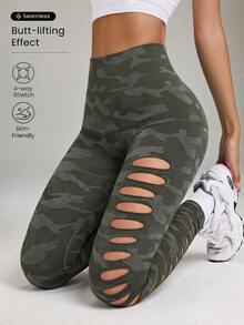 SHEIN BamGlam Women Sports Leggings - Army Green - View 3
