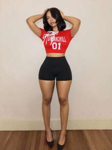 BamGleam Red Lace-Up Cropped Short Sleeve T-Shirt, Retro American Y2K Sexy Sporty Casual Top - Red - View 3