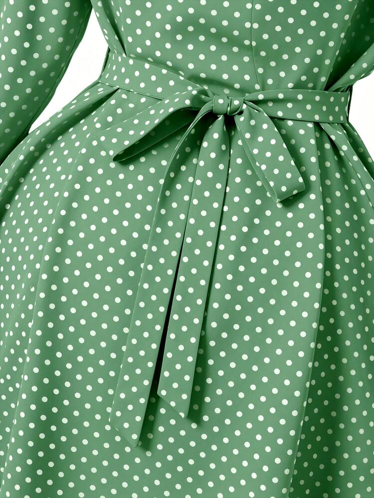 Rometta Plus Size Women Polka Dot Single-Breasted Casual Party Dress - Fresh Green - View 6