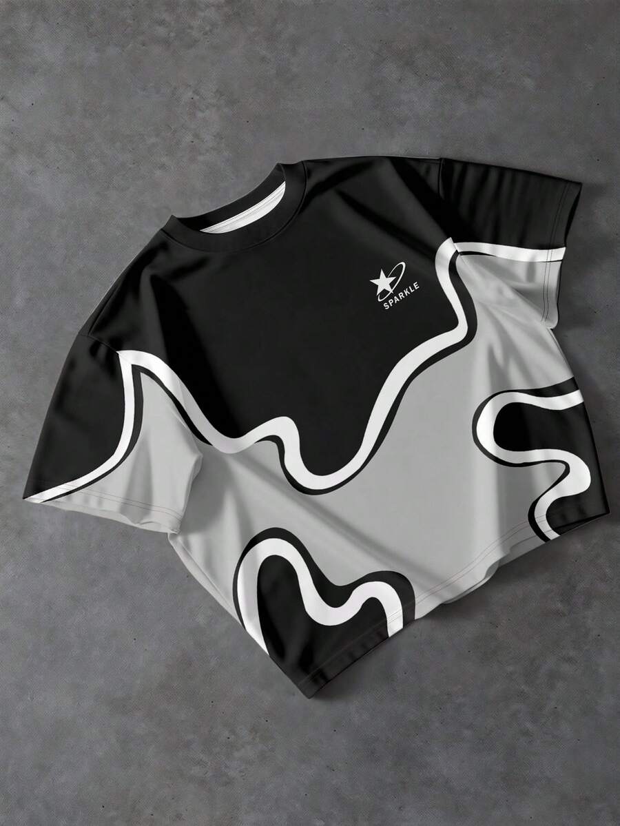 Aesthetic Post 男士休闲字母星形印花圆领短袖T恤 - 彩色 - 查看 1