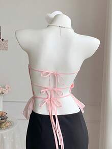 Comfortcana Top bandeau con cortes y fruncidos para mujer - Rosa - Ver 2