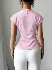 GlowEve Kemeja Tanpa Lengan Bergaris Model Ikat Pinggang untuk Wanita, Cocok untuk Musim Panas Kasual/Kerja - Berwarna merah muda - View 4