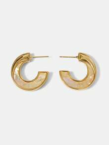 MOTF PREMIUM Pendientes de metal con baño de oro de 18 quilates con diseño de fritillaria blanca de estilo simple y elegante - Amarillo Oro - Ver 2