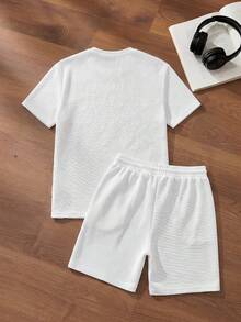 NORVETH Conjunto casual para o dia a dia: camiseta masculina de manga curta com estampa e gola redonda e bermuda com cordão na cintura. - Branco - Ver 2