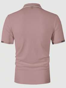 Calvornis Men's Striped Casual Commuter Short Sleeve Formal Polo Shirt Golf Dusty Rose Summer, Ceremony - Pink - View 2