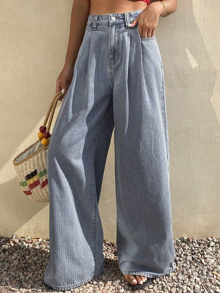 Women's Loose Casual Straight Leg Striped Jeans, Spring & Summer