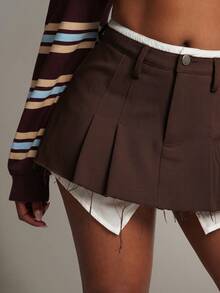 Denimoi Minifalda micro con volantes de aspecto de camisa, faldas sexys y de moda - Café integral - Ver 2