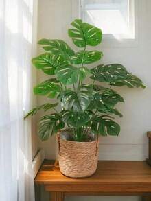 1 pieza Árbol artificial de bambú de ratán de 38CM, 60CM, 75CM con hojas de palma de plástico verde para decoración del hogar, jardín, cocina, oficina, boda, fiesta, interior y exterior, regalo - Verde - Ver 5