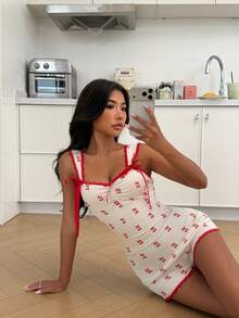 ZzzCrew Bộ đồ ngủ liền thân in hình nơ anh đào gợi cảm dành cho nữ - Nhiều màu - Xem 4