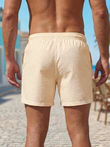 CoralVoy Men's Striped Print Casual Beach Shorts, Holiday - Yellow - View 2