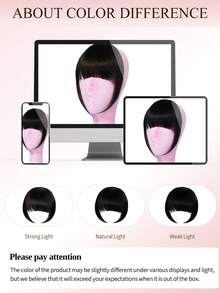 Tóc mái kẹp 100% tóc thật, màu đen tuyền, kiểu tóc mái giả có phần thái dương, dành cho nữ, thích hợp sử dụng hàng ngày. - S1 - Xem 12