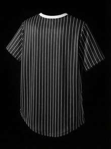 Manfinity RebelGame Men's Striped Short Sleeve Knit Crew Neck Casual T-Shirt - Black and White - View 2
