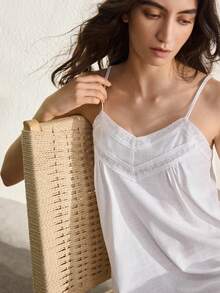 Ocili Camisón de mujer con diseño de encaje calado y bordado floral de algodón, vestido de ropa de dormir para damas - Azul - Ver 7